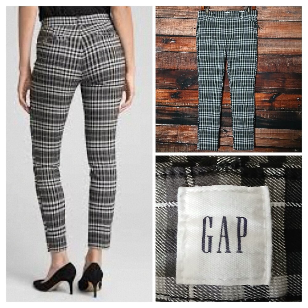 GAP Pants 6 Signature Skinny Ankle Black White Plaid Rayon Twill Stretch